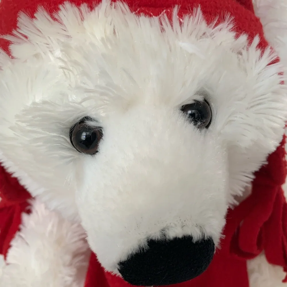 Belkie Bear Stuffed Animal 2009 Polar Furry Scarf Hat White Red Plush